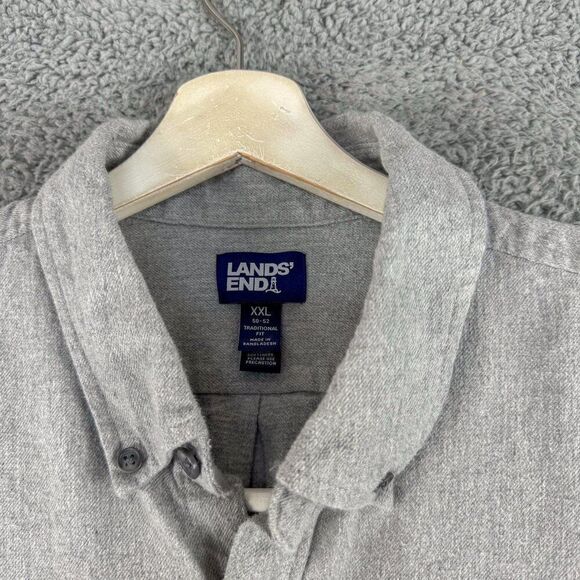 Lands End Flannel Shirt Mens XXL Gray Chamois Casual Outdoor Camping‎ Fishing - Picture 2 of 11